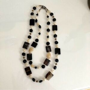 Vintage Two Strand Necklace Graduated Ceramic Beads
